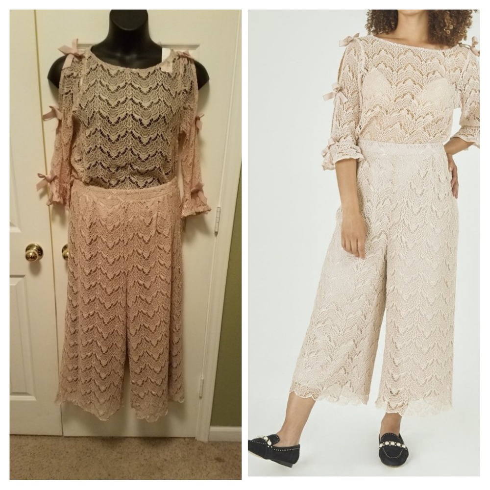 Set Nude Lace Bow Top and Pants